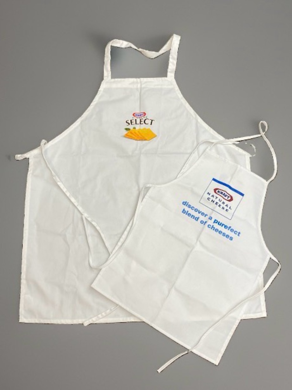 Vintage Kraft Cheese Promotional White Apron Set of 2 Adult & Child Apron Set